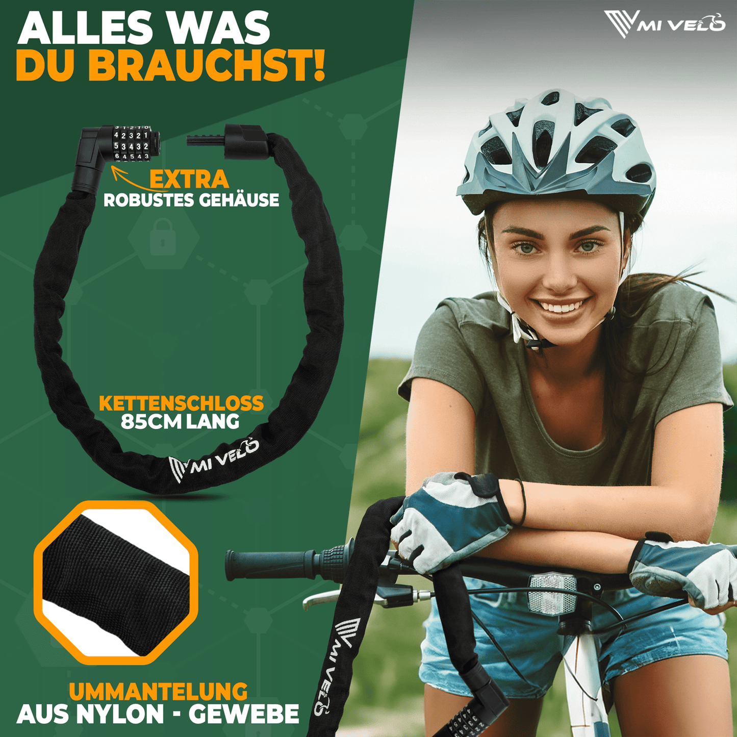 MIVELO Chaîne de vélo avec cadenas - 85 cm - Acier trempé robuste - Nylon protecteur - Noir