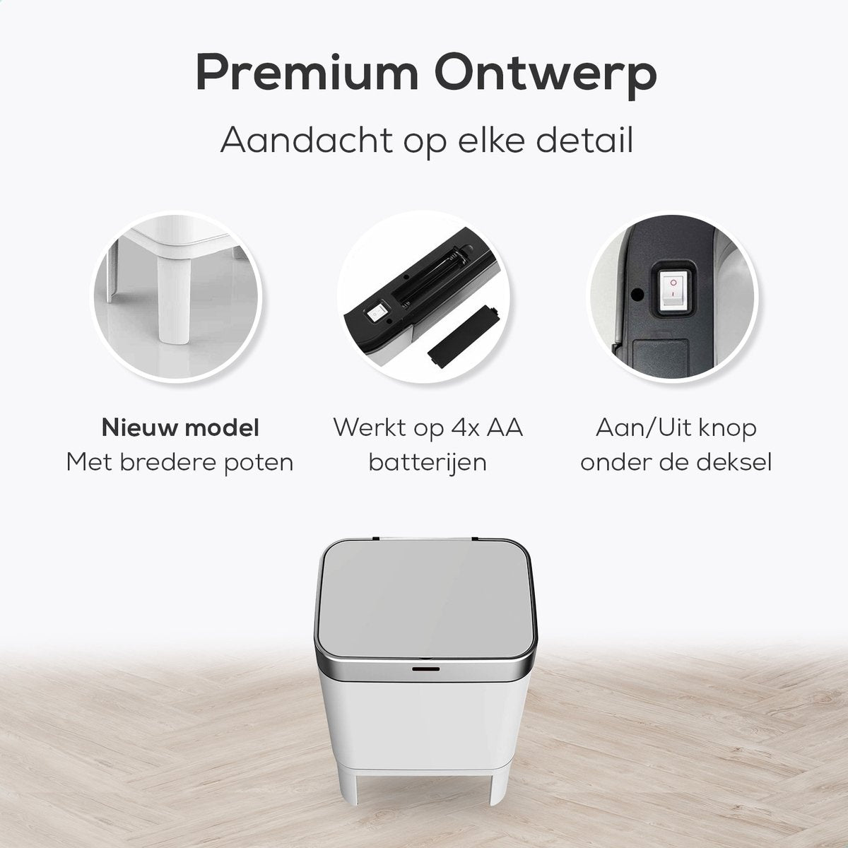 Loftey Sensor Waste Bin 60 Liter - Touch Free Waste Bin - Garbage Bin - Waste Separation 2x30L - Kitchen - White/RVS