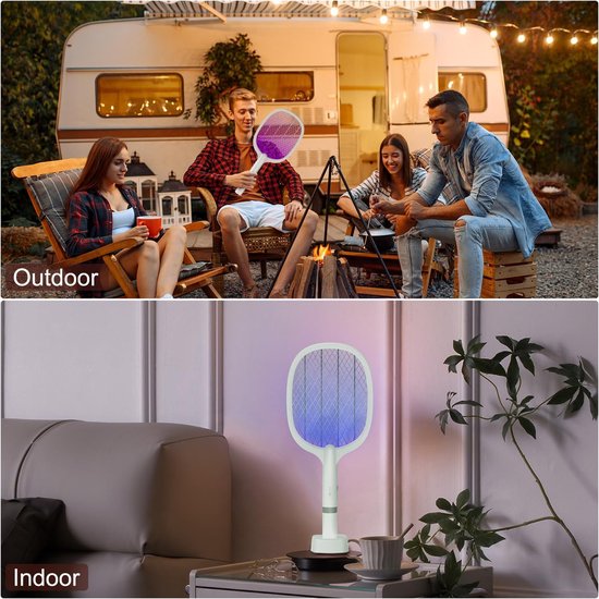 Tapette à mouches électrique 5000V 2 en 1 avec base de chargement USB C - Attrape-mouches, tue-moustiques, mouches, abeilles, papillons de nuit