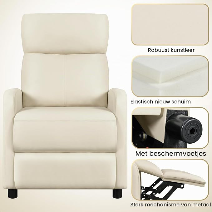 Fauteuil de détente réglable Yaheetech avec repose-pieds – Simili cuir – Fonction allongée – Jusqu'à 120 kg