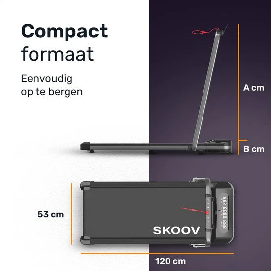 Tapis de course - Skoov - Pliable - 12 km/h - Max 100 kg - 110 x 40 x 105 cm - Noir