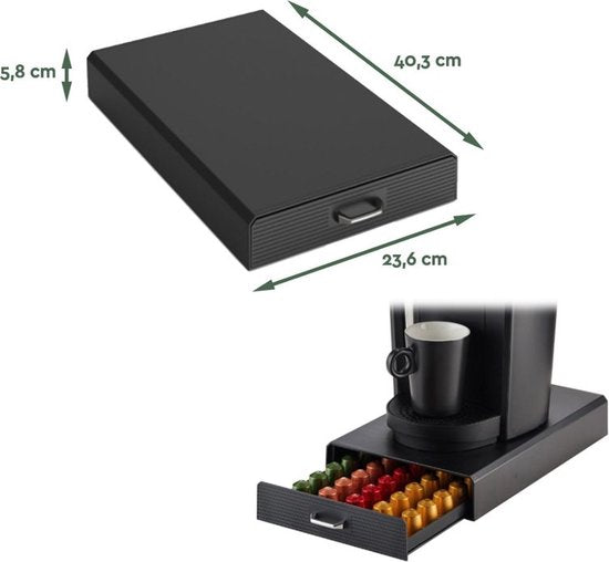 BRASQ Porte-capsules pour capsules Nespresso - Boîte de rangement avec tiroir - 50 tasses - Porte-tasses à café Noir