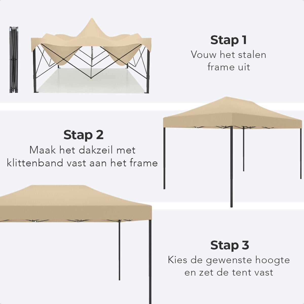 LifeGoods Partytent - Paviljoen - 3x4.5 m - Zijwanden - Easy Up - Opvouwbaar - Waterdicht - Draagtas met Wieltjes - Beige