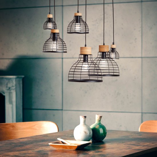 Brilliant Avia - Lampe suspendue - E27 max 6x40W - Noir/Bois