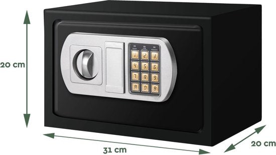 BRASQ Coffre-fort électrique noir - 31x20x20 cm - Serrure à chiffres - Matériel de fixation inclus - Tirelire - coffre-fort à argent - Tirelire avec serrure à combinaison