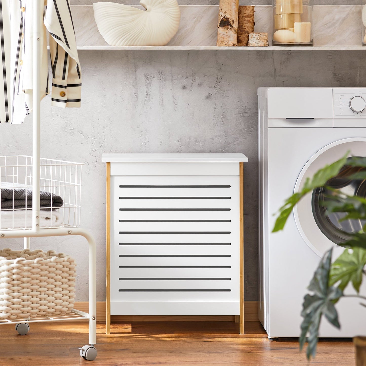 SoBuy FSS66-WN Panier à linge avec couvercle - 69 x 13 x 54 cm - Blanc