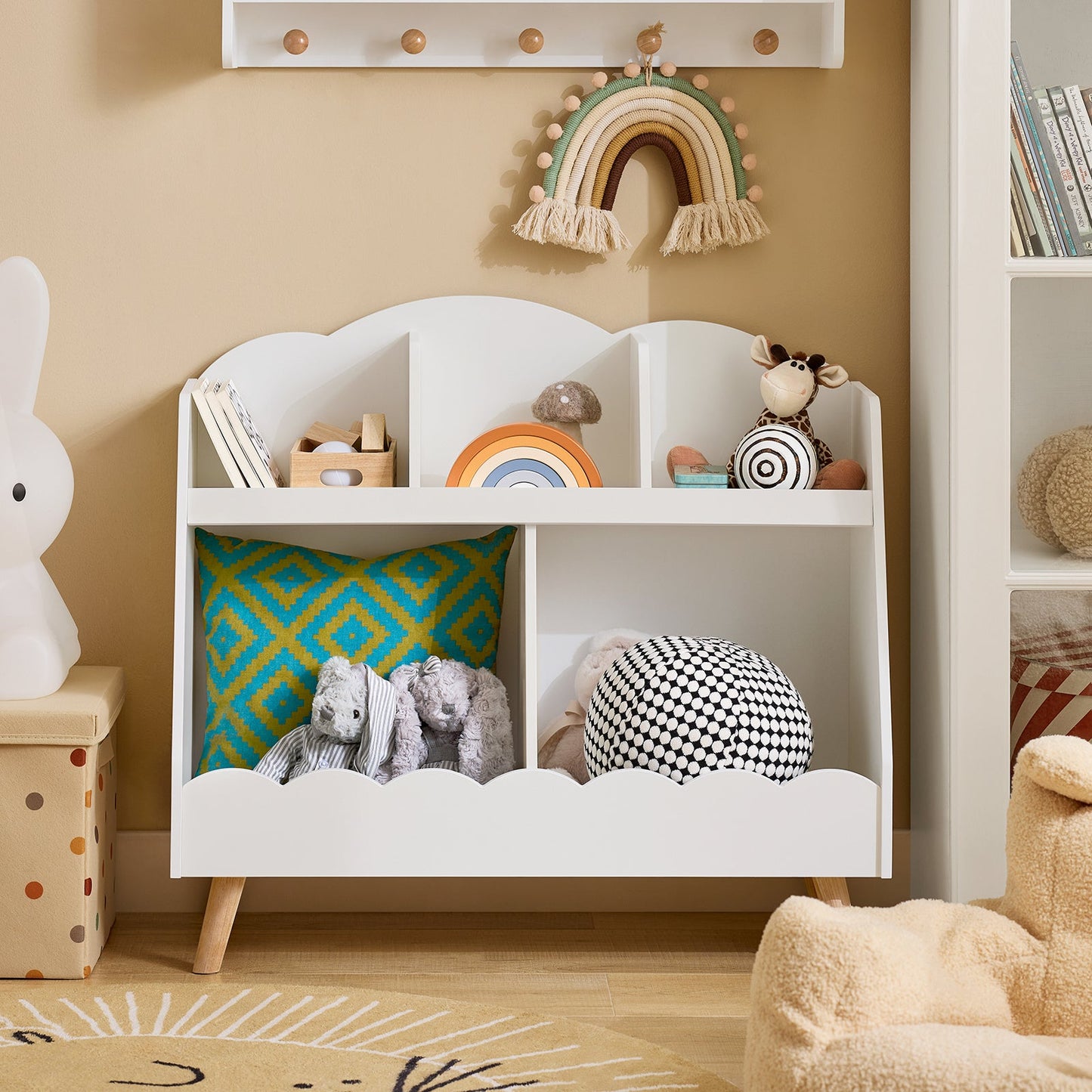 Bibliothèque pour enfants sur pieds - Bibliothèque et rangement pour jouets - 5 espaces ouverts - Blanc - SoBuy KMB100-W