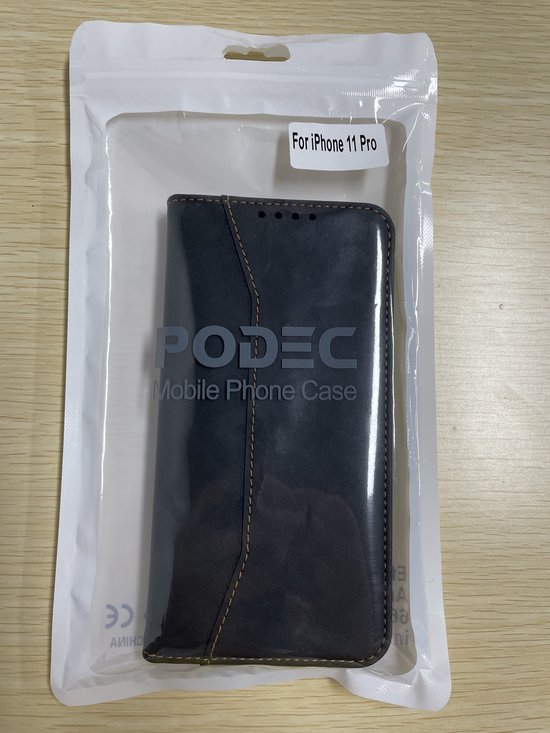 Étui Podec avec porte-cartes, compatible avec l'iPhone 11 Pro, noir - Étui de protection anti-chocs de type « bookcase » avec 1 protecteur d'écran - Étui portefeuille