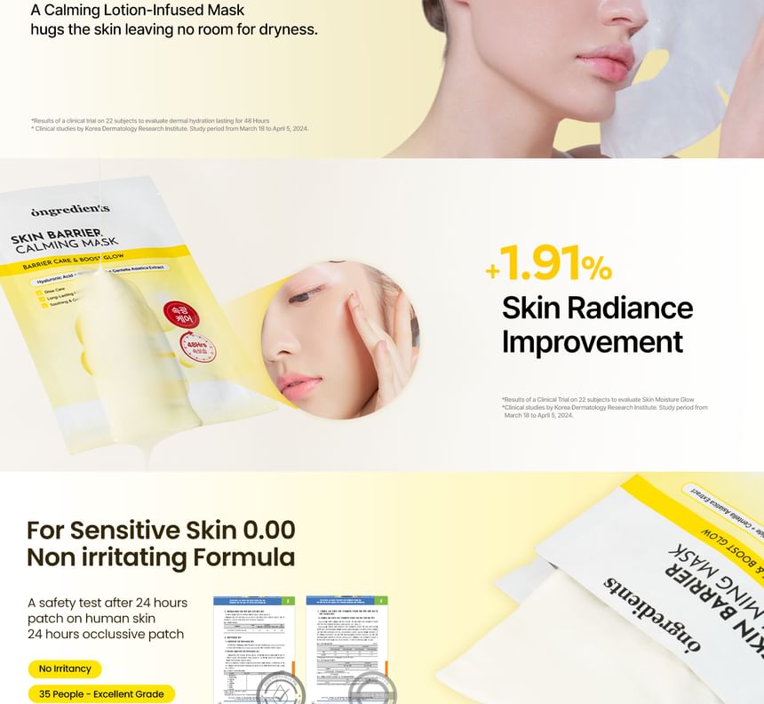 Coffret de masques apaisants pour la barrière cutanée Ongredients – Masque visage apaisant et hydratant aux céramides et à l'acide hyaluronique à 5 couches