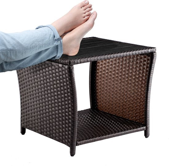 Table d'appoint Casaria Polyrattan - Plateau en WPC 45x45x40cm - Marron