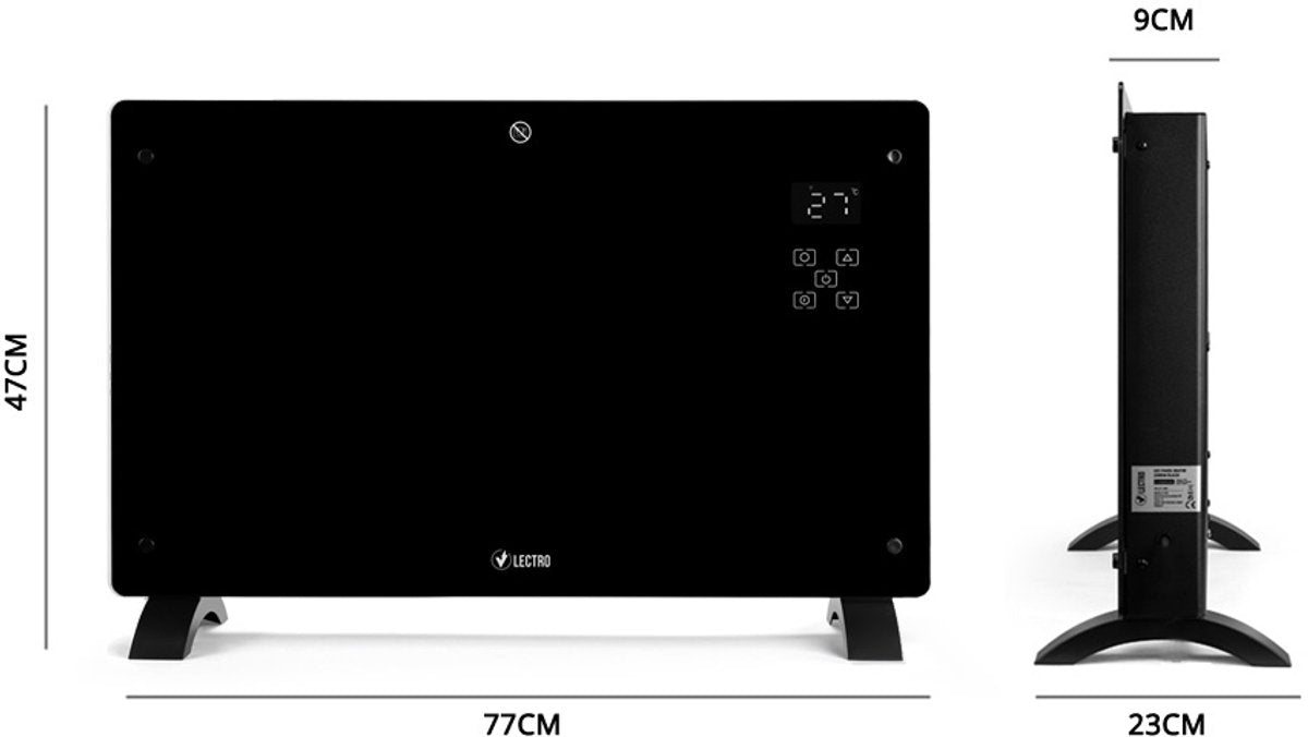 Panneau chauffant Vlectro mince avec minuterie réglable - 77 x 23 x 47 cm - 2000W- Noir