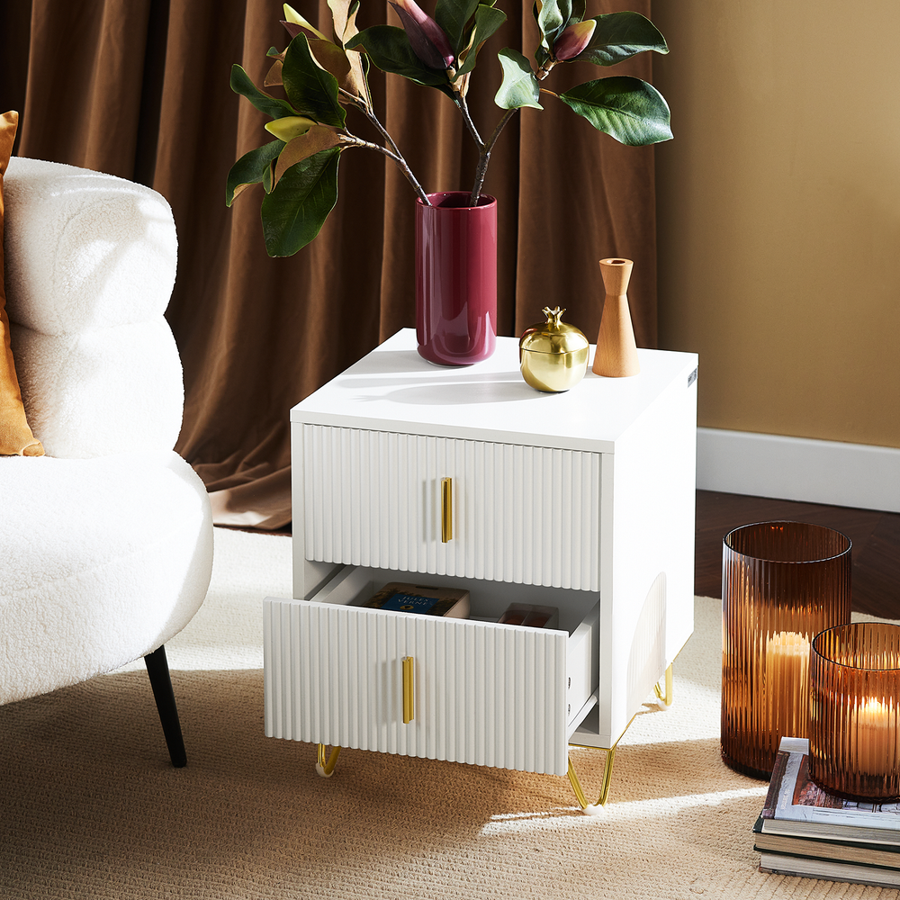 SoBuy Table de chevet avec 2 tiroirs - 40x40x47 cm - Blanc