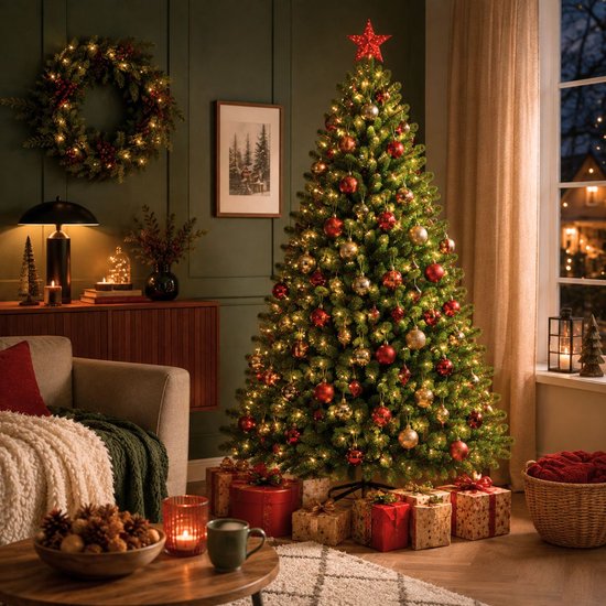 Sapin de Noël Triumph Tree Tsuga - Aspect dense et naturel avec 1 502 branches - Décoration de Noël d'intérieur - Sapin artificiel facile et rapide à installer - Vert H 260 x Ø 160 cm