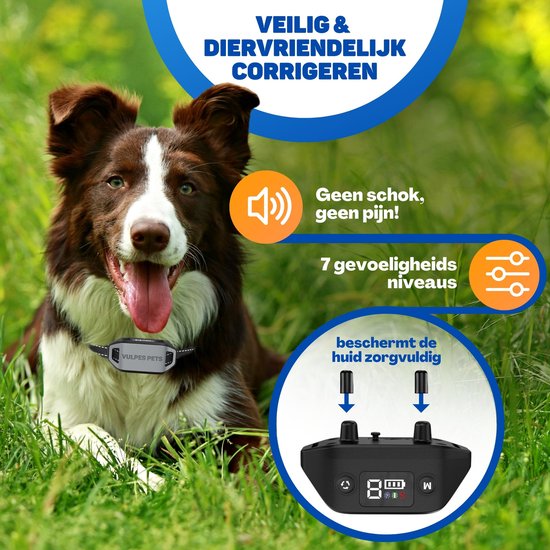 Vulpes Goods® Collier anti-aboiement MAX - Collier d'éducation sans choc - Dispositif anti-aboiement pour petits et grands chiens - Imperméable - Rechargeable - Vibration et Audio - 3 colliers supplémentaires