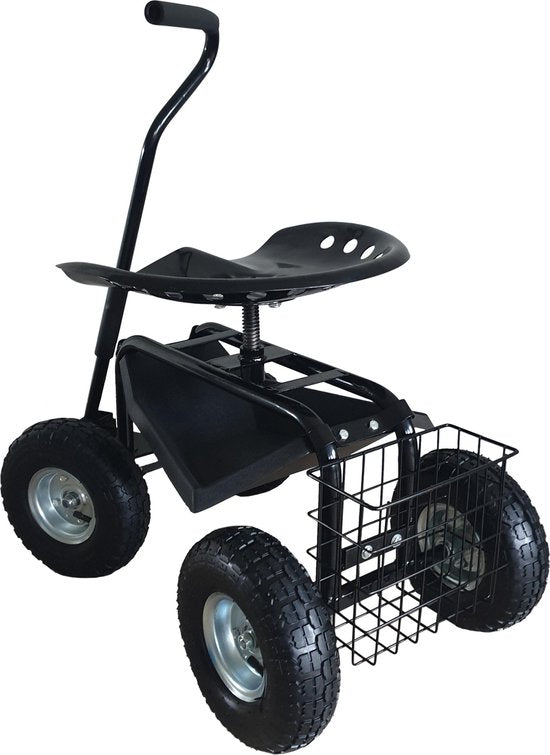 AXI AG22 Tabouret de jardin sur roues en Noir - Tabouret de jardin - Tabouret à genoux en métal avec une charge maximale de 150 kg - Tabouret avec espace de rangement pour le jardinage