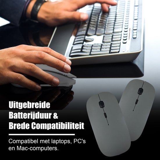 K&L Wireless Mouse - Souris sans fil Bluetooth pour ordinateur portable - Silencieuse - Rechargeable - Grise