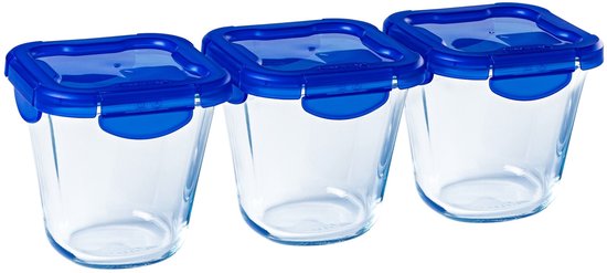 Bol carré Cook & Go avec couvercle - Lot de 3 pièces - Bleu - Pyrex