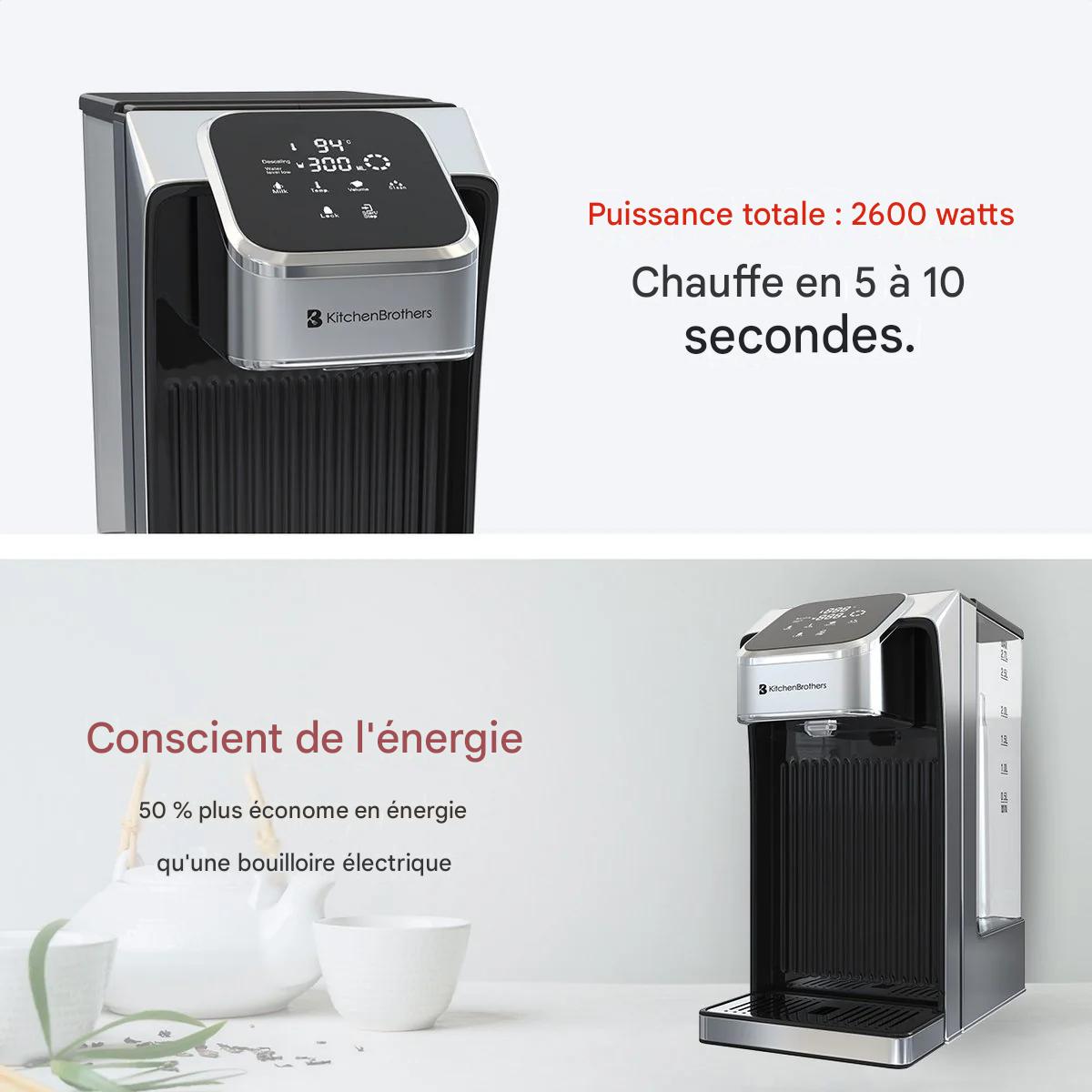 Bouilloire instantanée - KitchenBrothers - 2,7 L - Écran tactile LED - Température réglable 40 à 100°C - Acier inoxydable/Noir