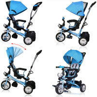 Spielwerk Tricycle avec Poign\u00e9e de Pouss\u00e9e \u2013 Panier Amovible Pare-soleil - Bleu
