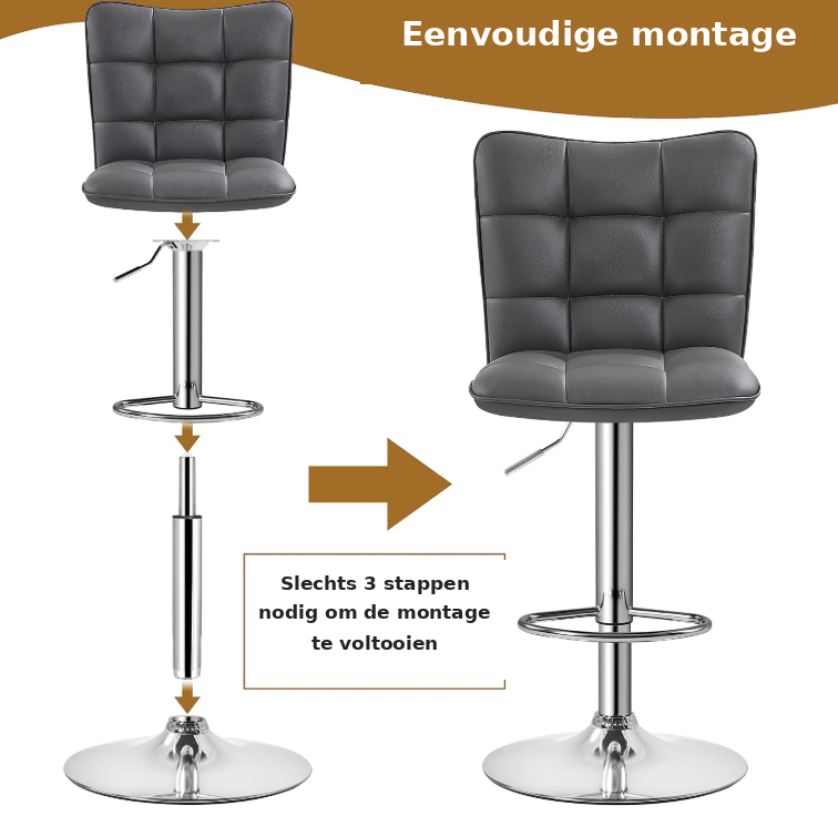 Lot de 2 tabourets de bar Yaheetech - Gris - Réglables de 62,5 à 83 cm - Pivotants, avec dossier et repose-pieds