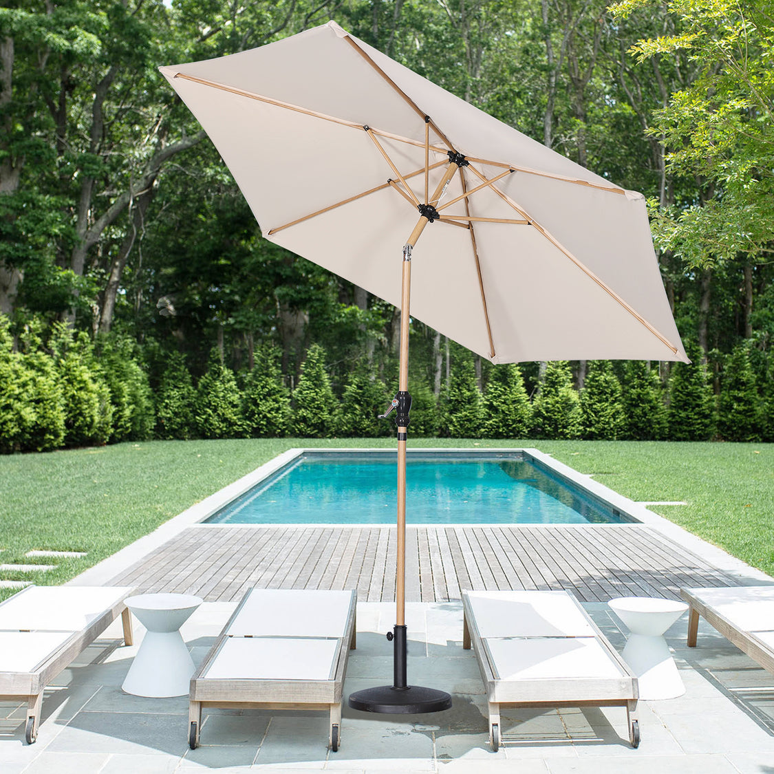 Parasol Angel Living Ø 300 cm - Parasol de jardin rond inclinable avec manivelle - Aluminium et polyester - UV50+ - Hydrofuge - Jaune crème
