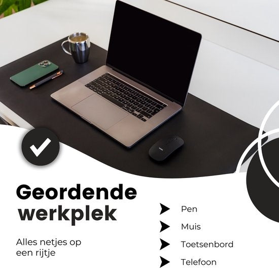 Tapis de bureau professionnel en cuir synthétique WURK - Tapis de souris - Accessoires de bureau - Tapis de souris XXL- Inclut un clip de câble - 90x45 - Noir