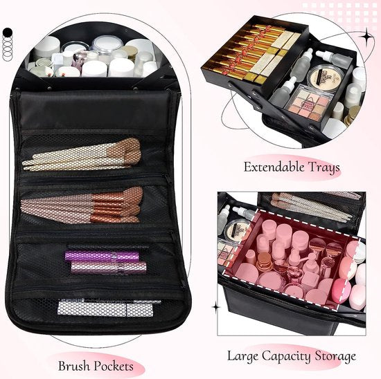 Trousse de maquillage, Vanity Case, Cosmetic Storage Box - Professional Large Travel Makeup Artist Bag with Compartments - Women's Vanity Beauty Kit Organizer for Make-up Cosmetics, black