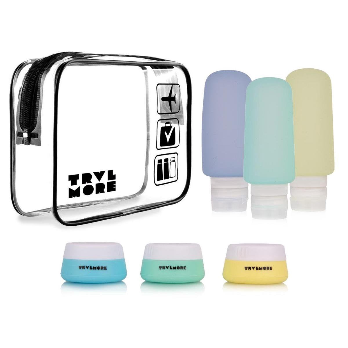 TRVLMORE Bouteilles de voyage avec étui - Rechargeables - Transparentes - 6 pièces