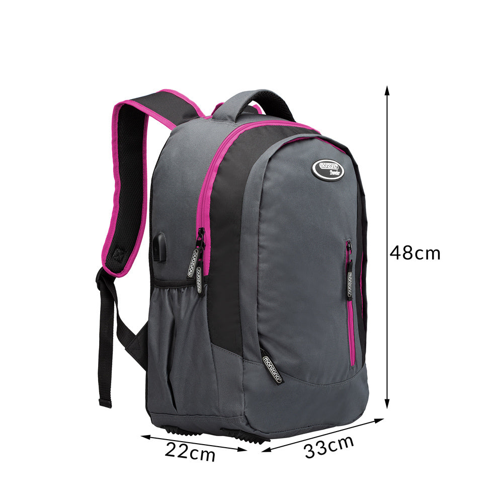 Rugzak voor Laptop 34L met USB-poort en 15,6" Laptopvak– Grijs / Roze