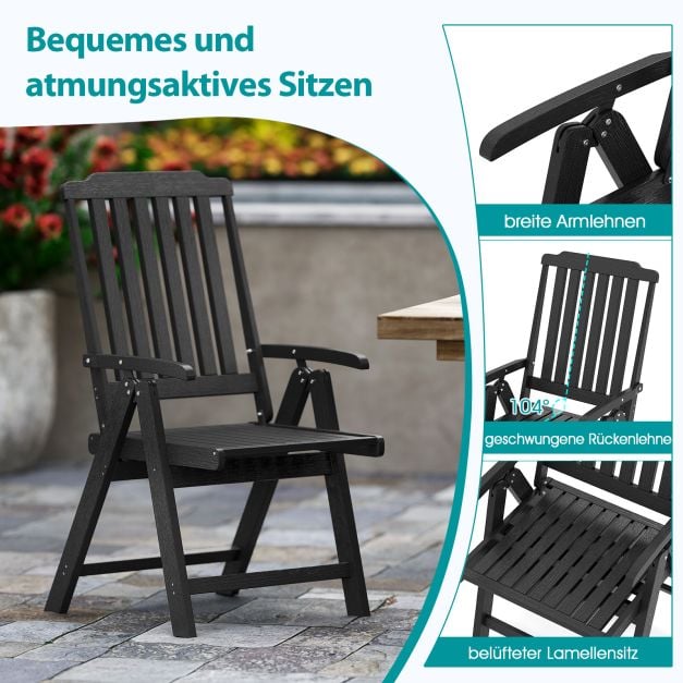 Coast Garden Chair Black - Chaise pliante en plastique avec dossier haut - 55 x 63 x 101 cm
