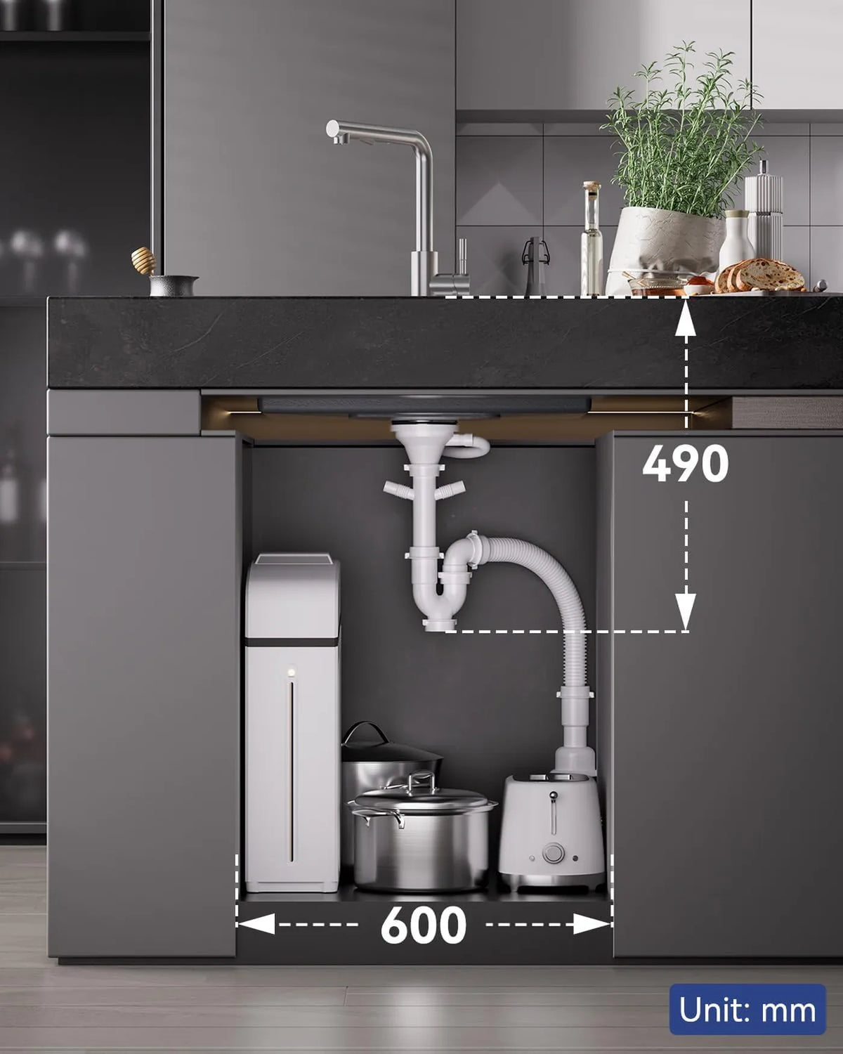 Évier Sofetiy en acier inoxydable 60 x 48 cm - Cuve simple avec siphon - Insonorisé et extra-épais (3 mm) - Acier inoxydable brossé