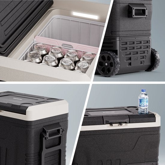 Auronic Electric Cool Box - Compresseur - 50L - 12V et 240V - Réfrigérateur de camping - Frigobox Car - Avec roues et poignée - Noir