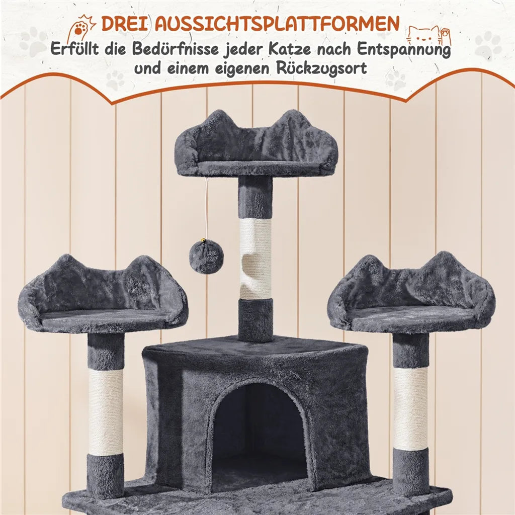 Arbre à chat Yaheetech XXL - 194 cm - Tiges en sisal - 2 maisonnettes/2 paniers - Gris foncé