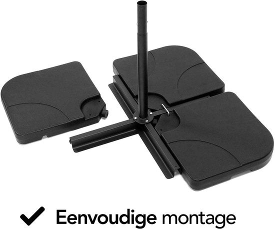 Brixy Parasol Tiles - Base de parasol - Remplissable jusqu'à 80kg - 50x50cm - 4 pièces - Tuiles de parasol pour base en croix - Noir