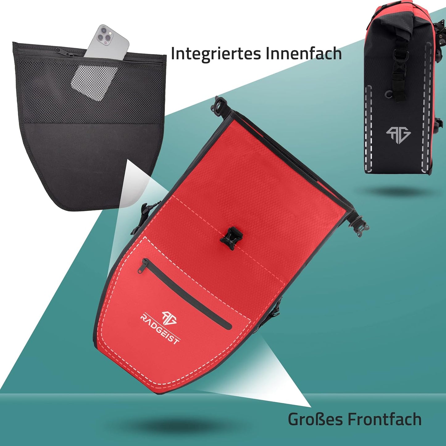 RADGEIST sacoche de vélo pour porte-bagages - sacoche de vélo pour porte-bagages - sacoche de vélo étanche et sac à bandoulière - sacoche de vélo avec réflecteurs