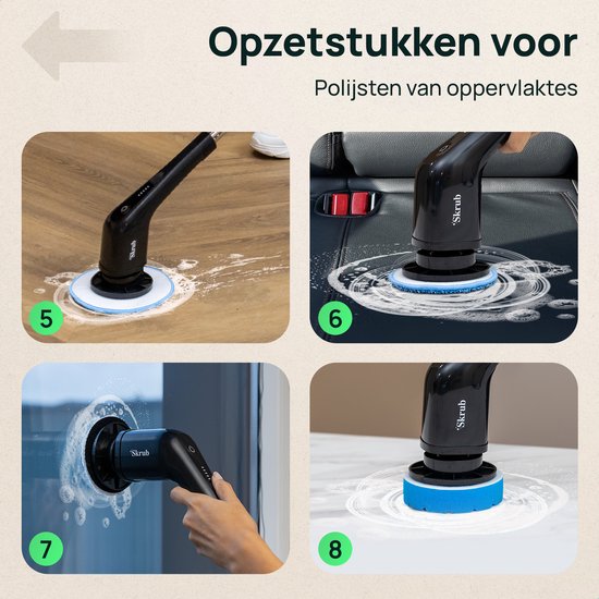 Skrub Electric Cleaning Brush - Brosse à récurer avec manche pour la salle de bain - 8 accessoires