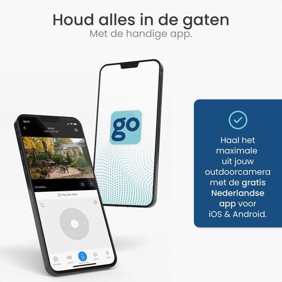 Caméra extérieure Gologi - Caméra extérieure avec vision nocturne - Caméra de sécurité - Caméra IP - Caméra de sécurité - Zoom numérique 4x - 3MP - Avec wifi et application
