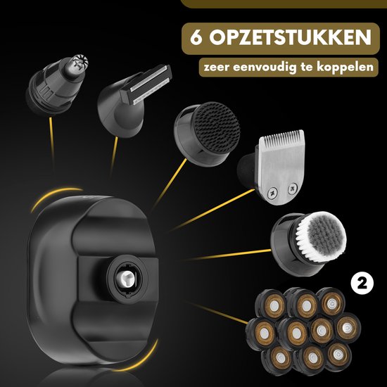 Rasoir 6-en-1 pour hommes + tête de rasage supplémentaire - Tondeuse - Sansbeauté® SkullSharp Classic | 7 Lames - Skull Shaver - Rasoir électrique pour le visage et la tête - Rasage de la tête - Wet & Dry - Electrique