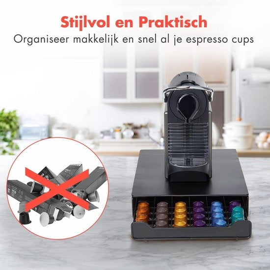 Porte-capsules - KitchenBrothers - Rangement capsules avec tiroir - 60 capsules - Noir