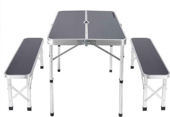 Table de camping Casaria Aluminium - Incl. 2 bancs/pliables - Gris