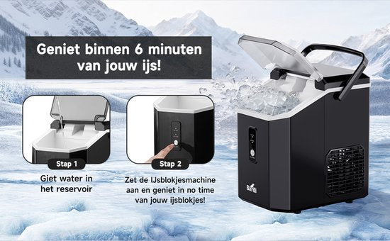 Bardi 1,1 L - Machine à glaçons « Nugget Ice Machine Square » - Machine à glace pilée avec cuillère à glace - 15 kg/24 heures - Machine à glaçons - Avec gobelet isotherme de luxe - Noir