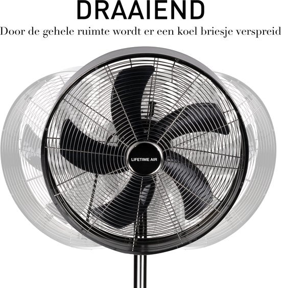 Ventilateur sur pied - Lifetime Air- 230V - Hauteur 85-125 CM - 3 Vitesses - Fonction oscillante - Inclinable - Argent