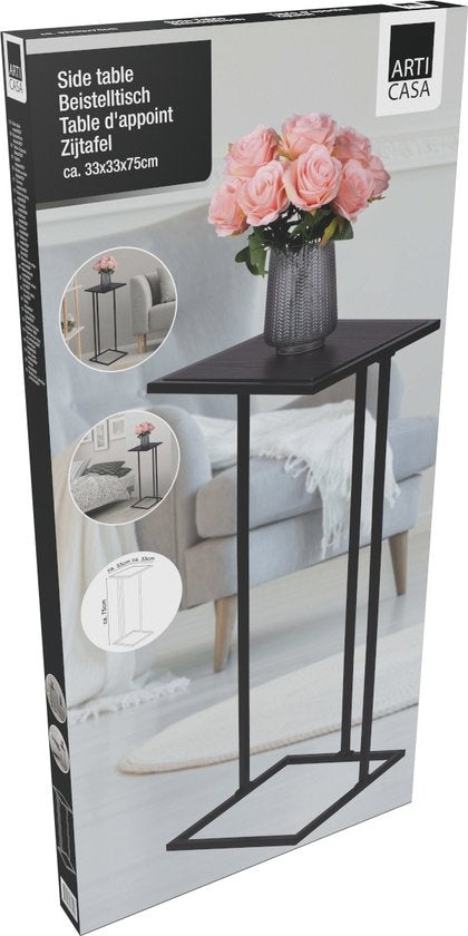 Arti Casa Table d'appoint - Métal et MDF - 75 x 33 x 33 CM - Table de chevet - Table à plantes - Table à ordinateur portable - Look industriel - Noir