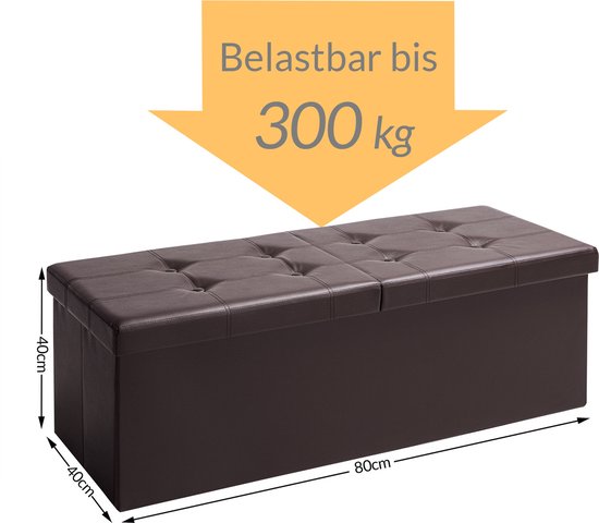 Banc Casaria avec rangement - 80x40x40cm 100L Faux cuir - Marron