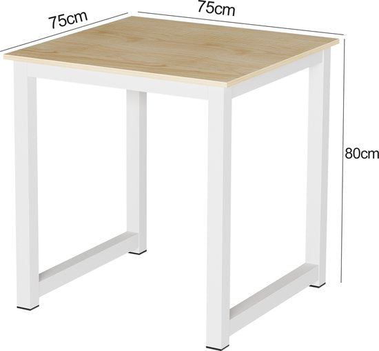 Table carrée - VDD – 75 x 75 cm – Plateau MDF brun clair – Structure métal blanc