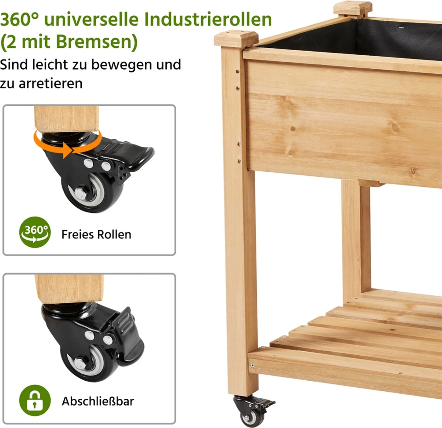 Yaheetech Jardinière surélevée sur roues - avec 4 trous de drainage, boîte de rangement et roulettes à 360° - pour balcon et terrasse - épicéa brun clair - 105,5 x 56,5 x 83,5 cm