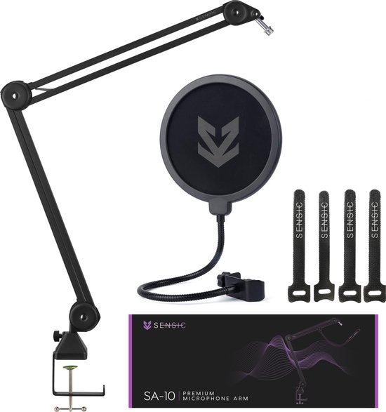 Sensic SA 10 Bras de microphone avec filtre anti-pop - Support de microphone - Bras de perche - Trépied - Extra long