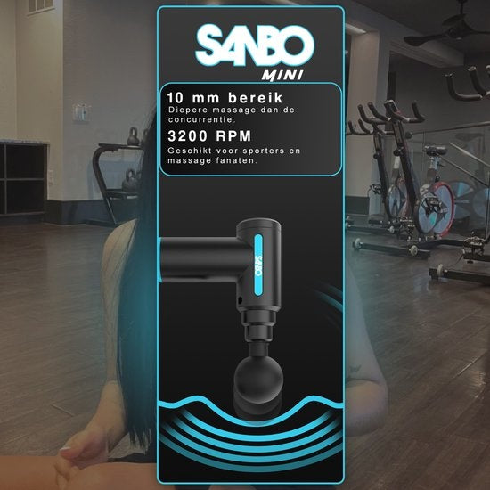 Sanbo Massage Gun Mini - Appareil de massage sportif et de relaxation - puissant - sans fil - étui inclus - avec 5 accessoires - noir/bleu - Massage Gun Professional