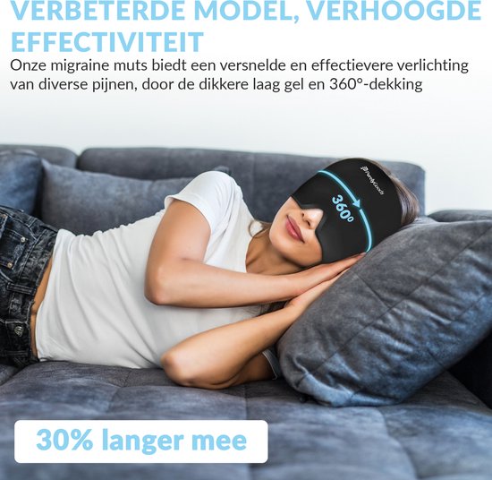 PurelyGoods® Masque contre la migraine 600gr. - Masque contre la migraine - Hot/Coldpack - Icepack - Thérapie par la chaleur et le froid - Sac de congélation inclus - Noir