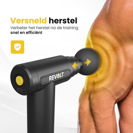 Revolt - Mini pistolet de massage - 5 accessoires inclus - Adaptateur inclus - 6 réglages de vitesse - Récupération et relaxation musculaire